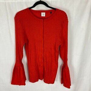 CAbi Ribbed Trumpet Sleeve Button Down Top Red Women's XL